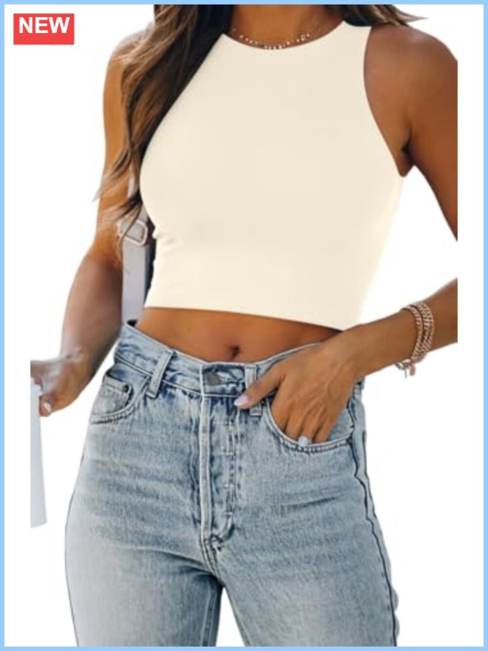 Women's Double Lined Racerback Crop Tank Top High Stretch Sleeveless